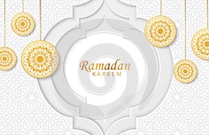 Ramadan kareem background with gold mandala and white paper cut ornament Vector illustration for Islamic holy month celebrations