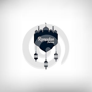 Ramadan kareem background, illustration with mosque dome and arabic lanterns. EPS 10 - vector