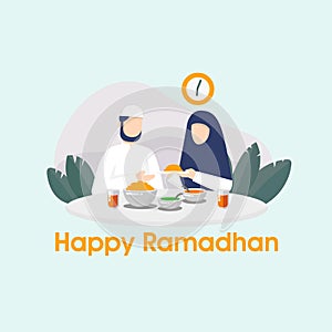 Ramadan Kareem Background With Moslem Couple Share their Iftar photo