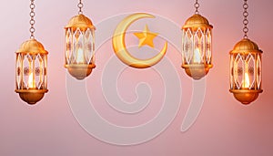 Ramadan Kareem background, mosque building, 3d rendering