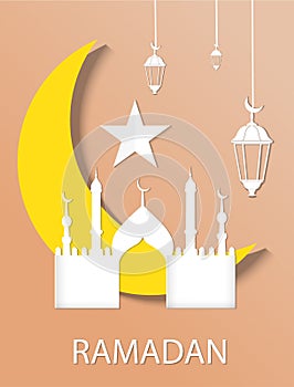 Ramadan kareem background. Paper cut vector illustration