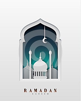Ramadan Kareem beautiful design of paper art and craft style.