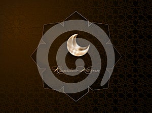 Ramadan Kareem of black luxury poster or invitation design with gold mandala islamic ornaments symbols, 3D golden crescent moon