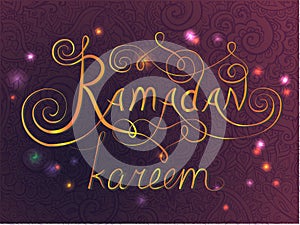 Ramadan kareem calligraphy text with shiny lights. Vector