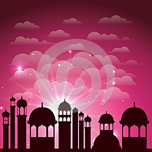 Ramadan kareem cityscape silhouette scene