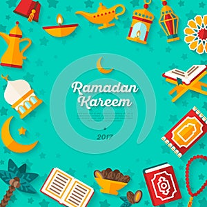 Ramadan Kareem concept banner on blue