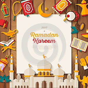 Ramadan Kareem concept banner on wood