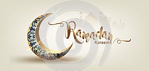 Ramadan Kareem with crescent moon gold luxurious crescent,template islamic ornate element for greeting card
