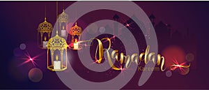 Ramadan Kareem with crescent moon gold luxurious crescent,template islamic ornate element for greeting card