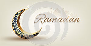 Ramadan Kareem with crescent moon gold luxurious crescent,template islamic ornate  element for greeting card,Vector