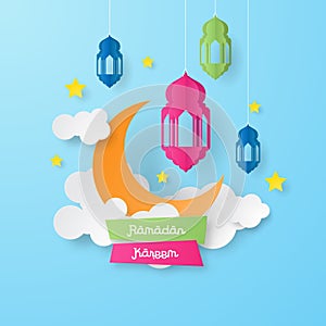 Ramadan kareem design background. Paper art