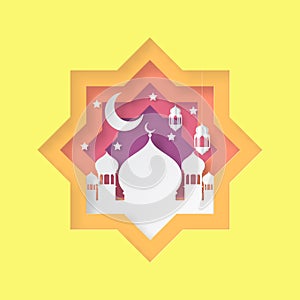 Ramadan kareem design background paper art. vector illustration