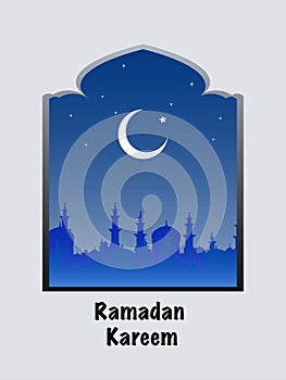 Ramadan Kareem design with beautiful mosque on cresent moon back