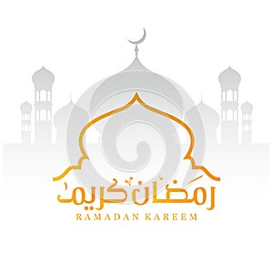 Ramadan Kareem design of the crescent and dome of the Islamic mosque silhouette with Arabic and golden calligraphy luxury - Vector photo