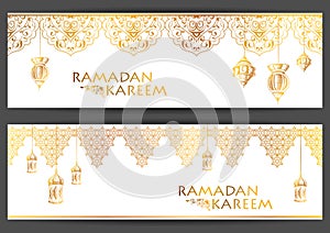 Ramadan Kareem Generous Ramadan greetings for Islam religious festival Eid with illuminated lamp