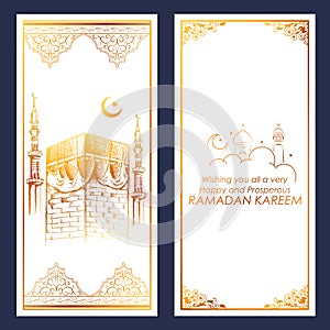 Ramadan Kareem Generous Ramadan greetings for Islam religious festival Eid with Mecca building