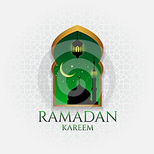 Ramadan kareem - gold door and hanging at night