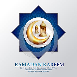 Ramadan Kareem with golden crescent moon and beautiful glowing lantern vector