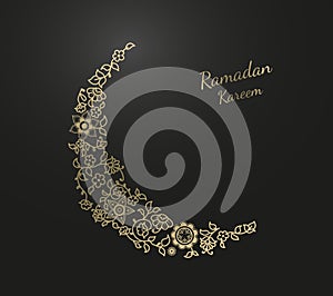 Ramadan Kareem with golden moon created of flower pattern illust photo