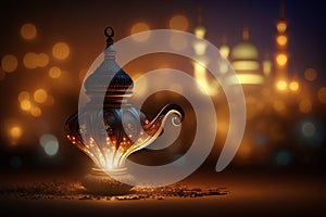 Ramadan Kareem greeting background with arabic lantern and mosque
