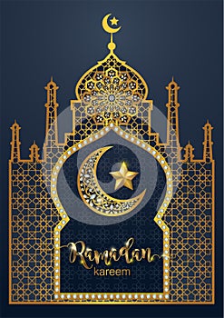 Ramadan Kareem greeting background Islamic with gold patterned.