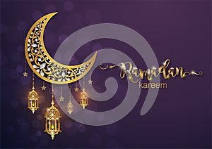 Ramadan Kareem greeting background Islamic with gold patterned.