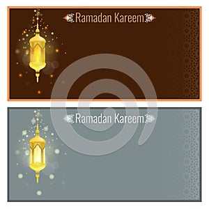 Ramadan kareem greeting card design template with lamp.