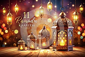 Ramadan Kareem Greeting Card with Lantern and Decorations photo