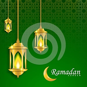 Ramadan Kareem greeting card template with green background.
