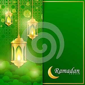 Ramadan Kareem greeting card template with green background.