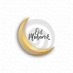 Ramadan Kareem greeting design with crescent moon, arabesque pattern and Eid Mubarak script lettering