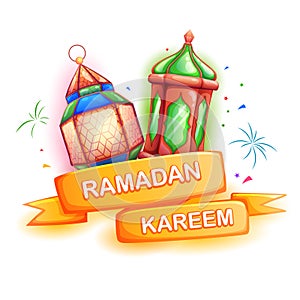 Ramadan Kareem greeting with illuminated lamp