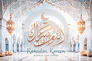 Ramadan Kareem greeting in mosque interior
