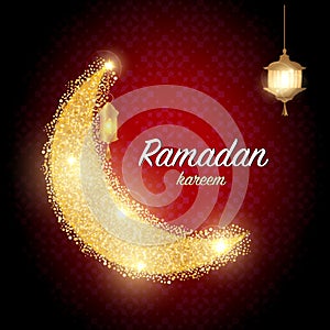 Ramadan kareem greeting template islamic crescent and arabic lantern. Vector illustration