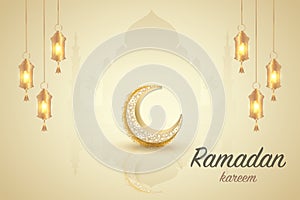 Ramadan kareem greeting template islamic crescent and arabic lantern. Vector illustration