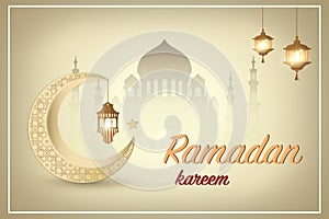 Ramadan kareem greeting template islamic crescent and arabic lantern. Vector illustration