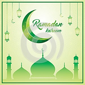 Ramadan Kareem greetings  card banner with lantern design