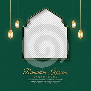 Ramadan Kareem Islamic Arabic Green Luxury Background with Geometric pattern and Empty Space for Photo