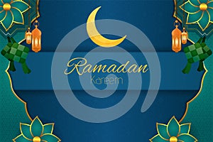 Ramadan Kareem Islamic background with element blue and green color with flower