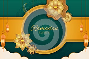 Ramadan Kareem Islamic background with element and gold ornament flower