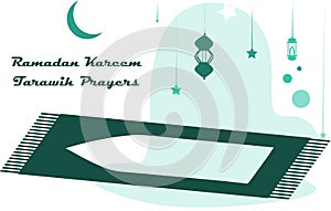 Ramadan Kareem Islamic design light lantern, prayer rugs, crescent moon and stars. Happy Ramadan Kareem tarawih prayers background photo