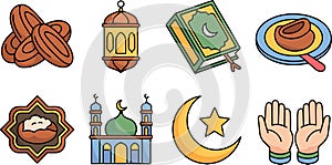 Ramadan Kareem Islamic Elements and Objects on Transparent Background Vector Set