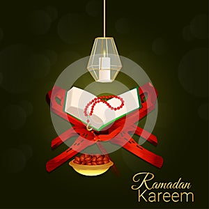 Ramadan kareem islamic festival with holy book quraan on creative background photo