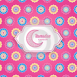 Ramadan kareem islamic geometric flower pattern greeting card template