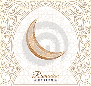 Ramadan Kareem islamic greeting card. Eastern design line mosque with arabic pattern