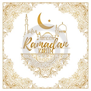 Ramadan Kareem. Islamic holiday vector shining background. Calligraphy.