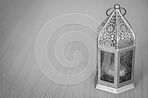 Ramadan Kareem Islamic Middle Eastern Latern with Copy Space in black and white