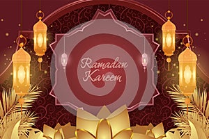 Ramadan Kareem Islamic red and gold luxury with flower ornament