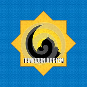 Ramadan Kareem Islamic Theme with Orange and Blue Background