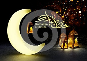 Ramadan kareem lanterns, 3d rendering.